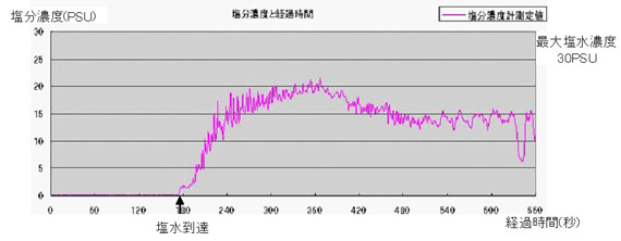 塩水遡上実験塩分濃度グラフ