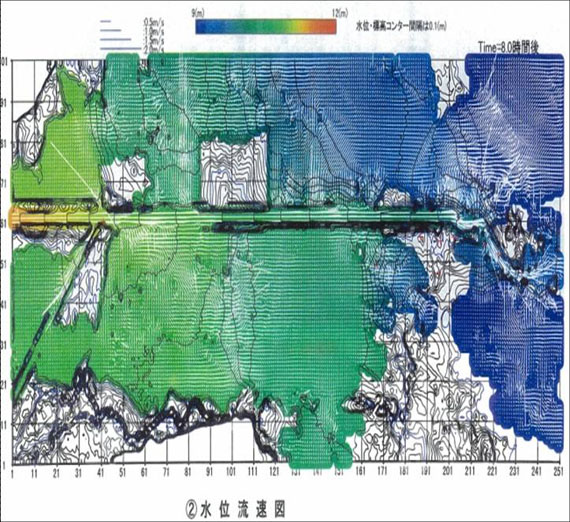 二次元氾濫流モデル出力例
